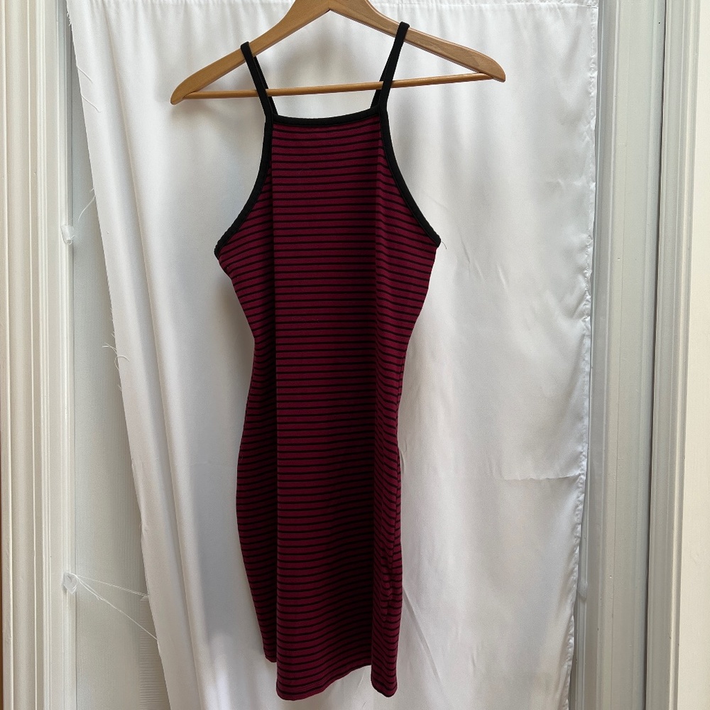 Express Wine/Black Striped Mini Dress (M)